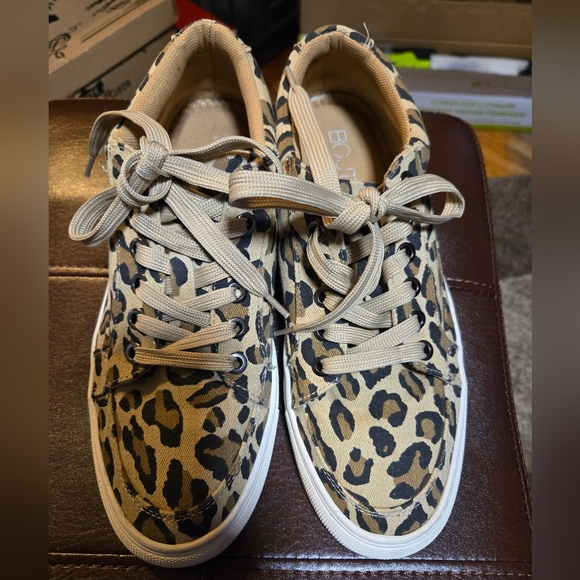 Shoes - Leopard Print Canvas Sneakers - Neutral Tones
